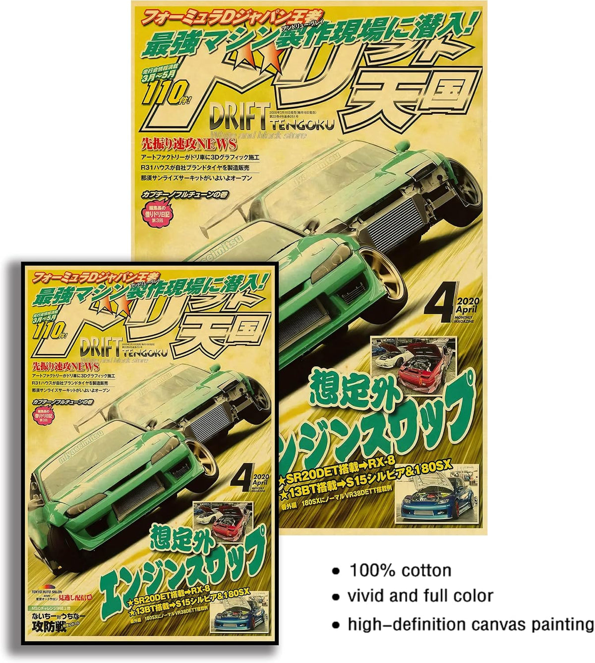 JDM Car Poster Canvas Wall Art,Japanese Car Wall Art Prints, Bedroom Man Cavans Decor (Car 02 8X12 Unframed)