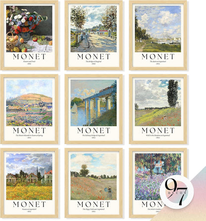 Claude Monet Wall Art, 9 Impressionist Prints, 8X10 Unframed