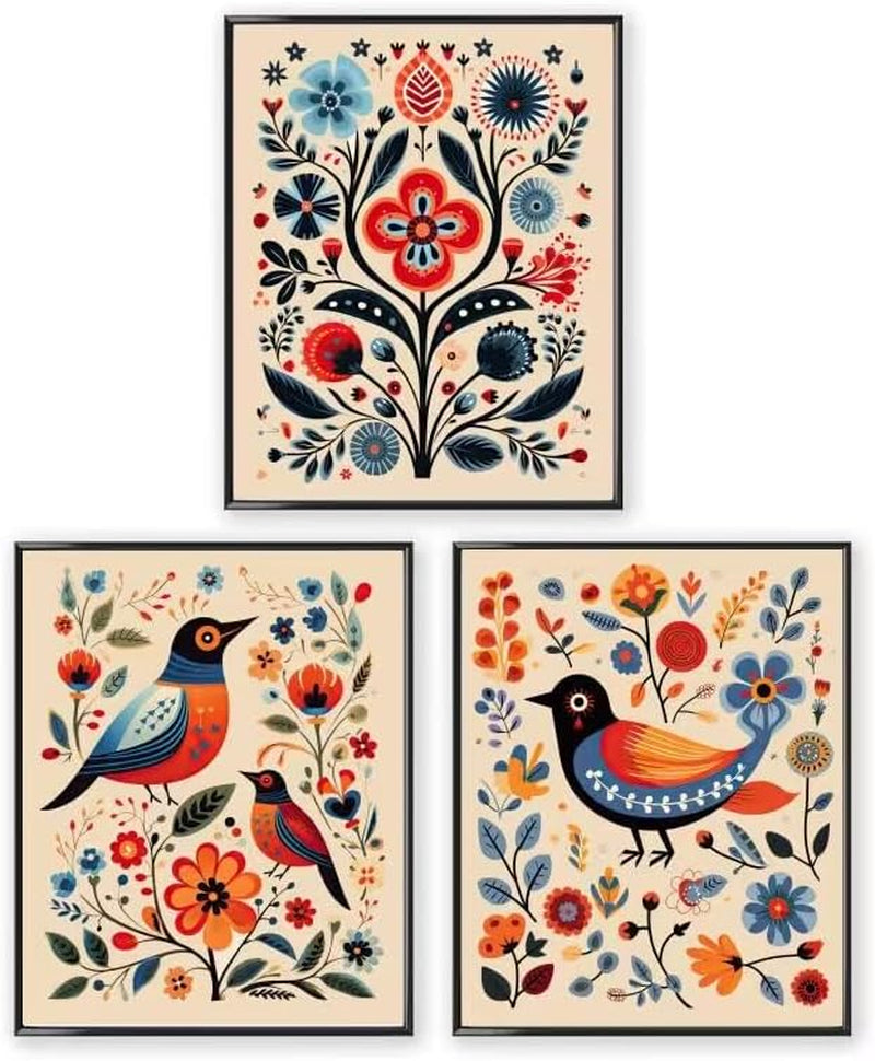 Scandinavian Folk Wall Art Prints 8X10,Scandinavian Artwork Prints, Nordic Art Prints Wall Decor,Norwegian Wall Art,Swedish Wall Art Decor for Wall,8"X10" UNFRAMED