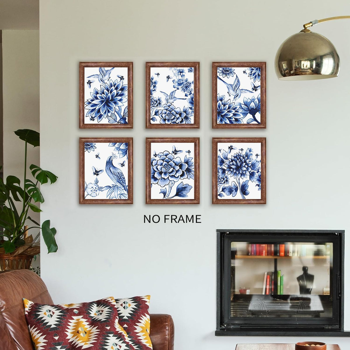 6-Set Chinoiserie Blue Floral Birds Butterfly Wall Art (8"X10" Unframed)